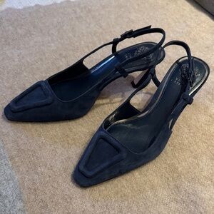 Vince Camuto Navy Suede Pointed Slingback Heels